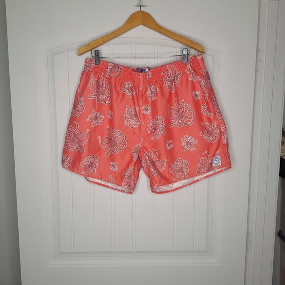 Guy Harvey Swim Trunks Mens Large Orange Salmon Octopus Lined Drawstring Summer - Picture 1 of 6